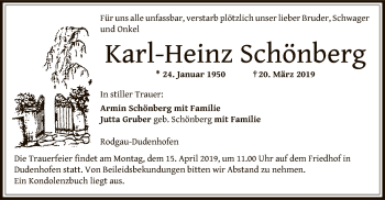 Todesanzeige von Karl-Heinz Schönberg von Offenbach