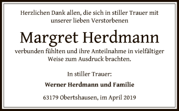 Todesanzeige von Margret Herdmann von Offenbach