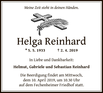 Todesanzeige von Reinhard Helga von Offenbach