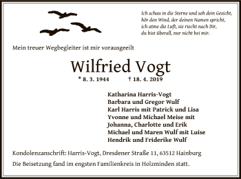 Todesanzeige von Wilfried Vogt von Offenbach