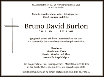 Todesanzeige von Bruno David Burlon von Offenbach