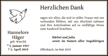Todesanzeige von Hannelore Häger von Offenbach