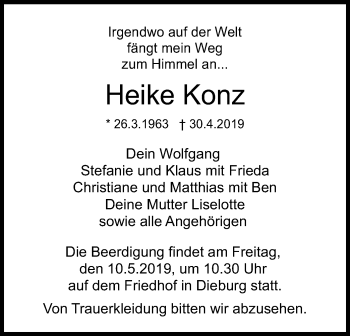 Todesanzeige von Heike Konz von Offenbach