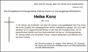 Todesanzeige von Heike Konz von Offenbach