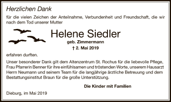 Todesanzeige von Helene Siedler von Offenbach