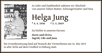 Todesanzeige von Helga Jung von Offenbach