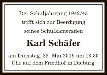 Todesanzeige von Karl Schäfer von Offenbach