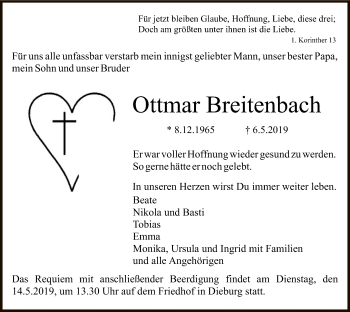 Todesanzeige von Ottmar Breitenbach von Offenbach