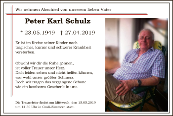 Todesanzeige von Peter Karl Schulz von Offenbach