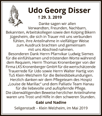 Todesanzeige von Udo Georg Disser von Offenbach