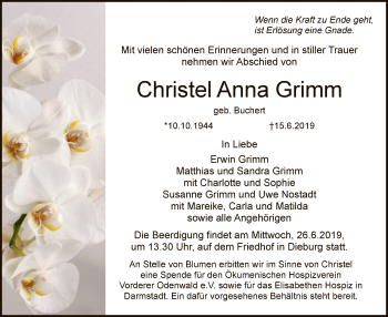 Todesanzeige von Christel Anna Grimm von Offenbach
