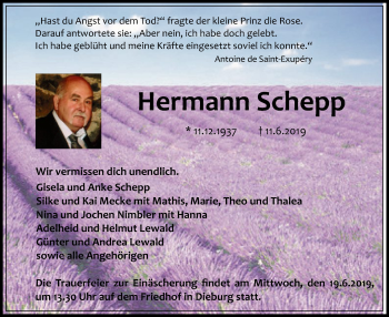 Todesanzeige von Hermann Schepp von Offenbach