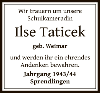Todesanzeige von Ilse Taticek von Offenbach