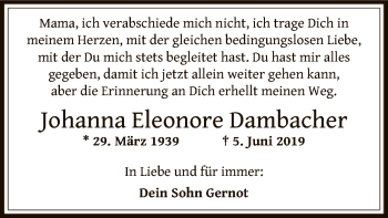 Todesanzeige von Johanna Eleonore Dambacher von Offenbach