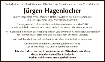 Todesanzeige von Jürgen Hagenlocher von Offenbach