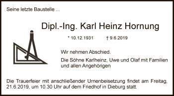 Todesanzeige von Karl Heinz Hornung von Offenbach