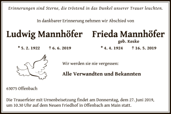 Todesanzeige von Ludwig und Frieda Mannhöfer von Offenbach