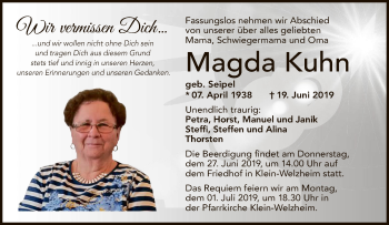 Todesanzeige von Magda Kuhn von Offenbach