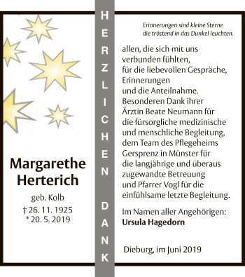 Todesanzeige von Margarethe Herterich von Offenbach