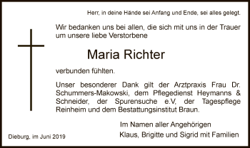 Todesanzeige von Maria Richter von Offenbach