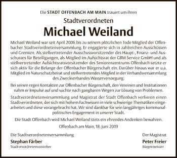 Todesanzeige von Michael Weiland von Offenbach