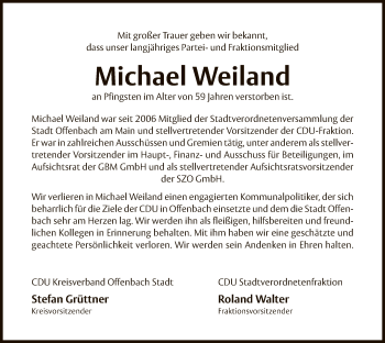Todesanzeige von Michael Weiland von Offenbach
