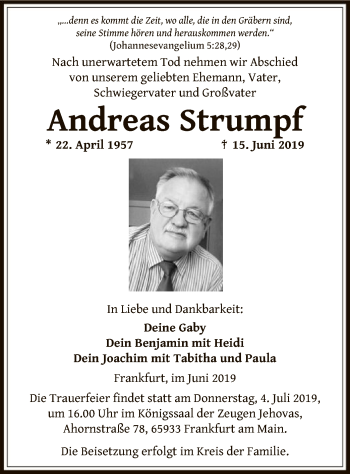 Todesanzeige von Andreas Strumpf von Offenbach