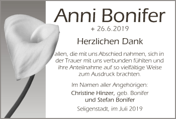 Todesanzeige von Anni Bonifer von Offenbach