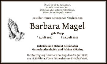 Todesanzeige von Barbara Magel von Offenbach
