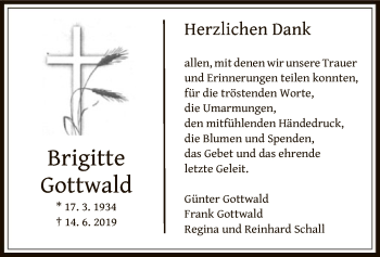 Todesanzeige von Brigitte Gottwald von Offenbach