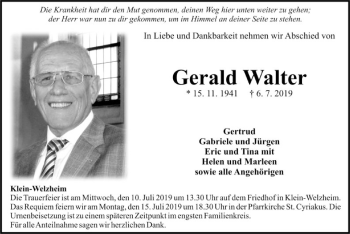 Todesanzeige von Gerald Walter von Offenbach