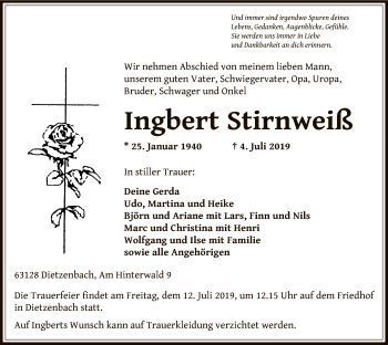 Todesanzeige von Ingbert Stirnweiß von Offenbach