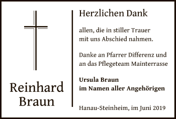Todesanzeige von Reinhard Braun von Offenbach