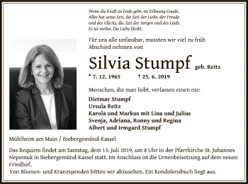 Todesanzeige von Silvia Stumpf von Offenbach