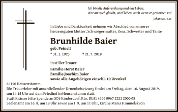 Todesanzeige von Brunhilde Baier von Offenbach