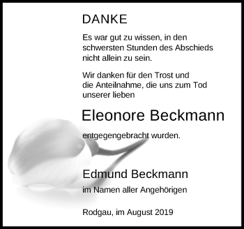 Todesanzeige von Eleonore Beckmann von Offenbach