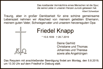 Todesanzeige von Friedel Knapp von Offenbach