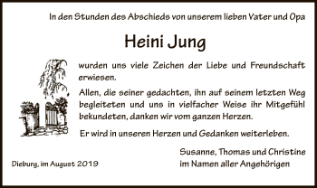 Todesanzeige von Heini Jung von Offenbach