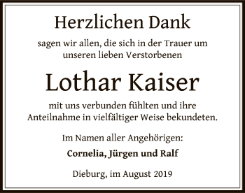 Todesanzeige von Lothar Kaiser von Offenbach