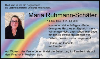 Todesanzeige von Maria Ruhmann-Schäfer von Offenbach