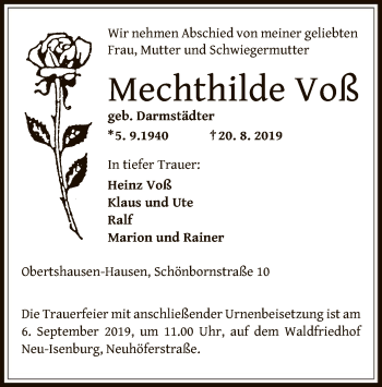 Todesanzeige von Mechthilde Voß von Offenbach