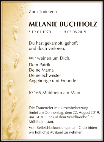 Todesanzeige von Melanie Buchholz von Offenbach