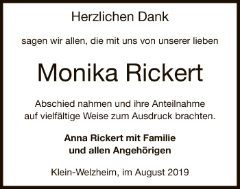 Todesanzeige von Monika Rickert von Offenbach