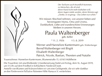 Todesanzeige von Paula Waltenberger von Offenbach