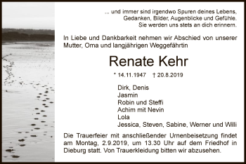 Todesanzeige von Renate Kehr von Offenbach