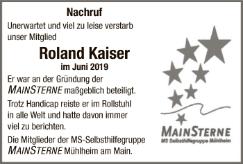 Todesanzeige von Roland Kaiser von Offenbach