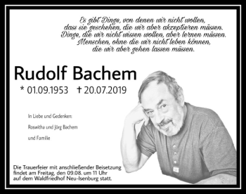 Todesanzeige von Rudolf Bachem von Offenbach