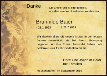 Todesanzeige von Brunhilde Baier von Offenbach