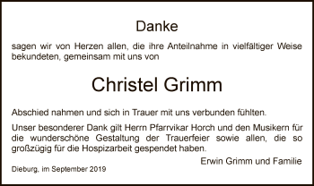 Todesanzeige von Christel Grimm von Offenbach