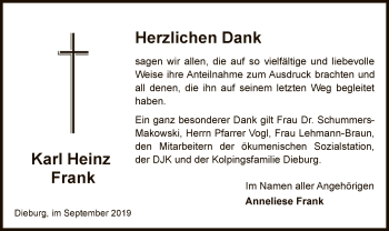 Todesanzeige von Karl Heinz Frank von Offenbach